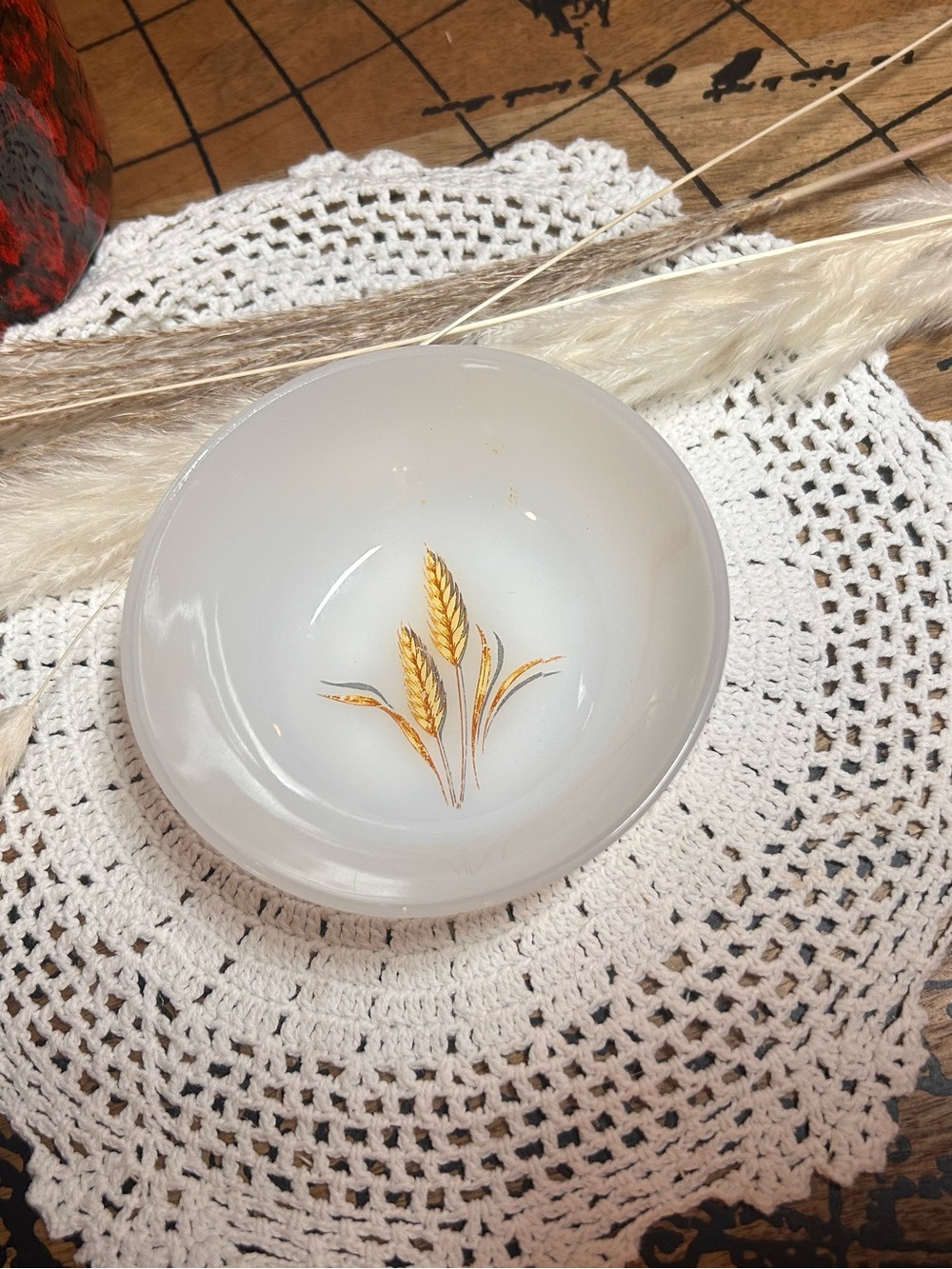 Vintage 1960s Fire-King Wheat Custard Bowl | Anchor Hocking Milk Glass Ramekin